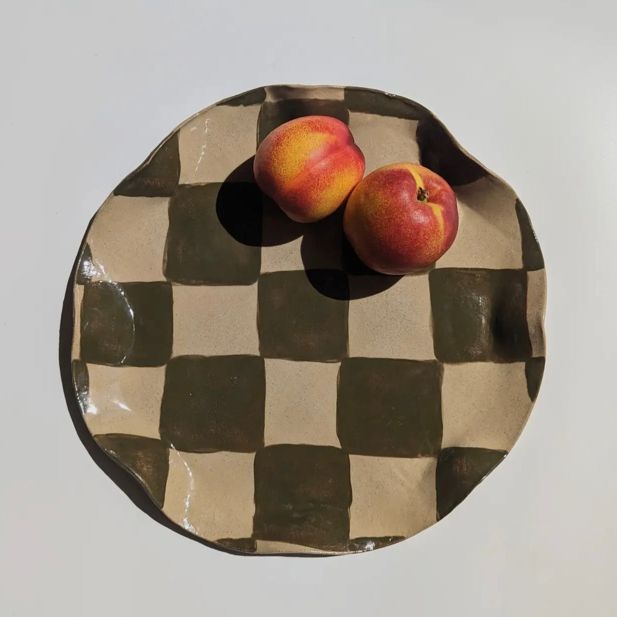 Smokey Olive Wavy Round Check Serving Platter