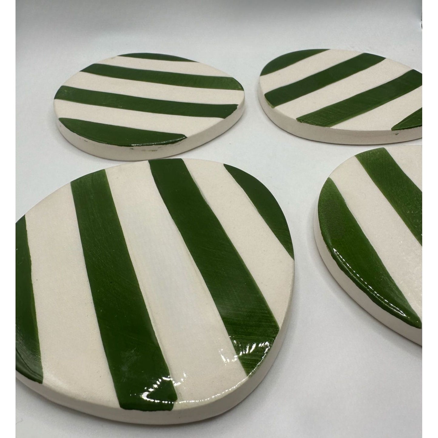 Alfred's Green Striped Ceramic Coasters (Set of 4)