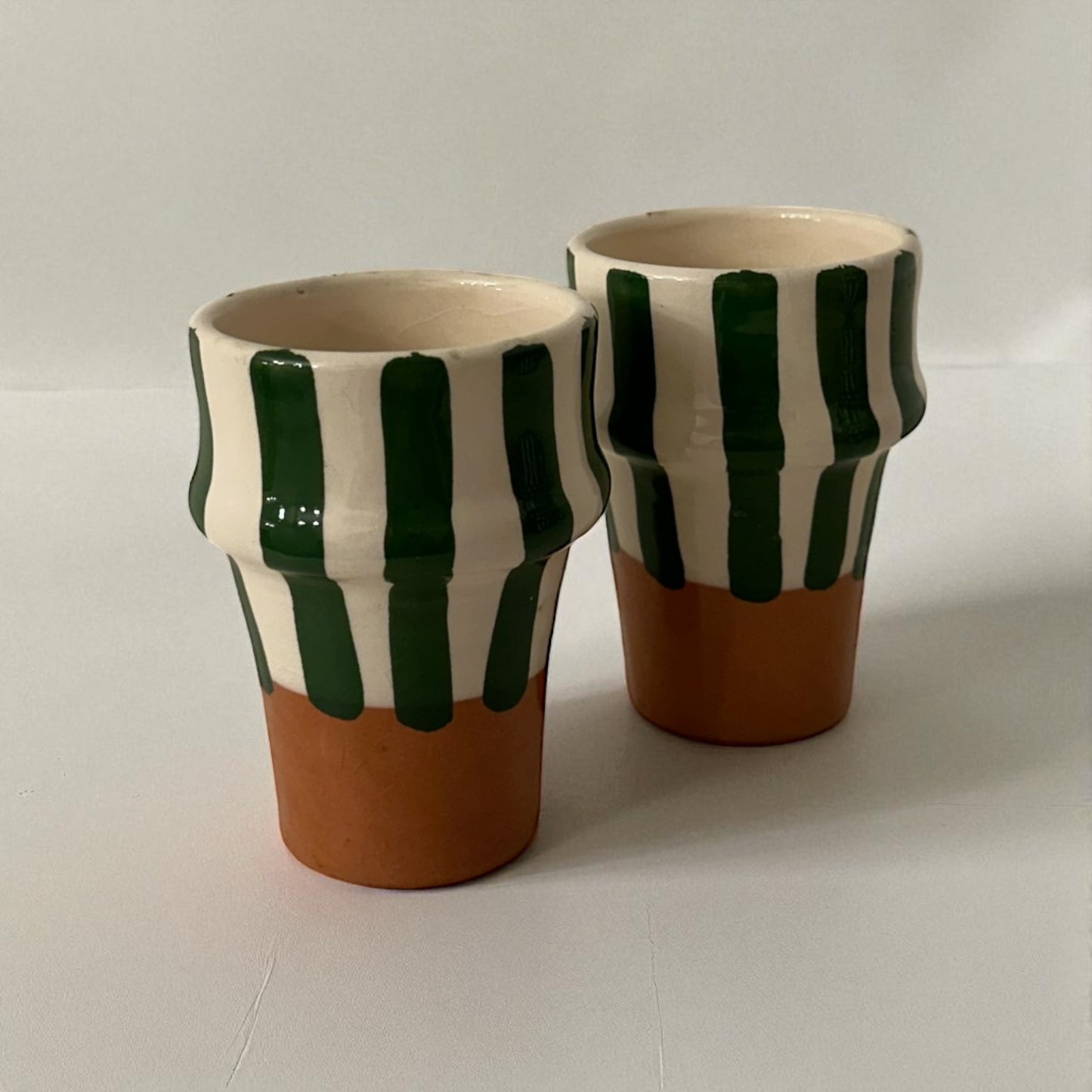 Beldi Moroccan Ceramic Cup (Green & White Stripe)
