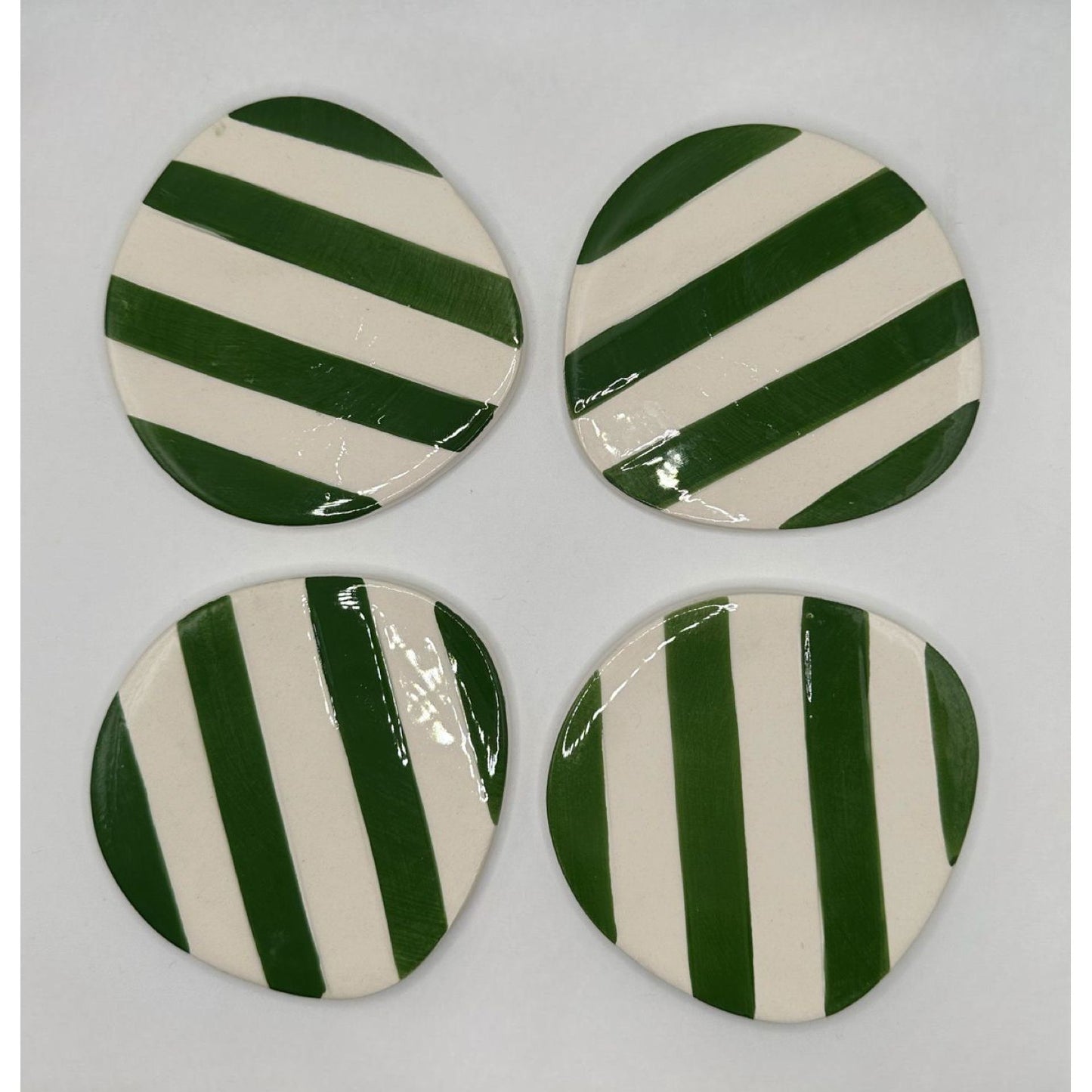 Alfred's Green Striped Ceramic Coasters (Set of 4)