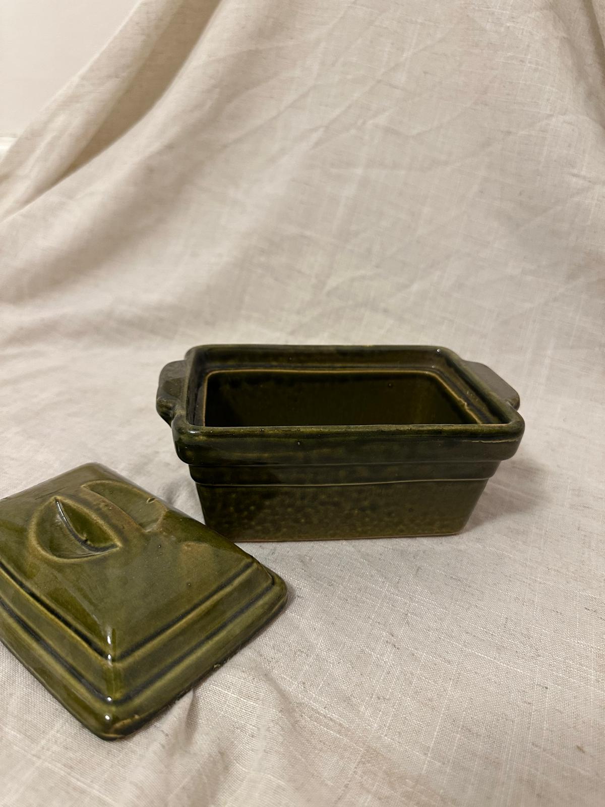 Vintage Olive Glazed Butter Dish