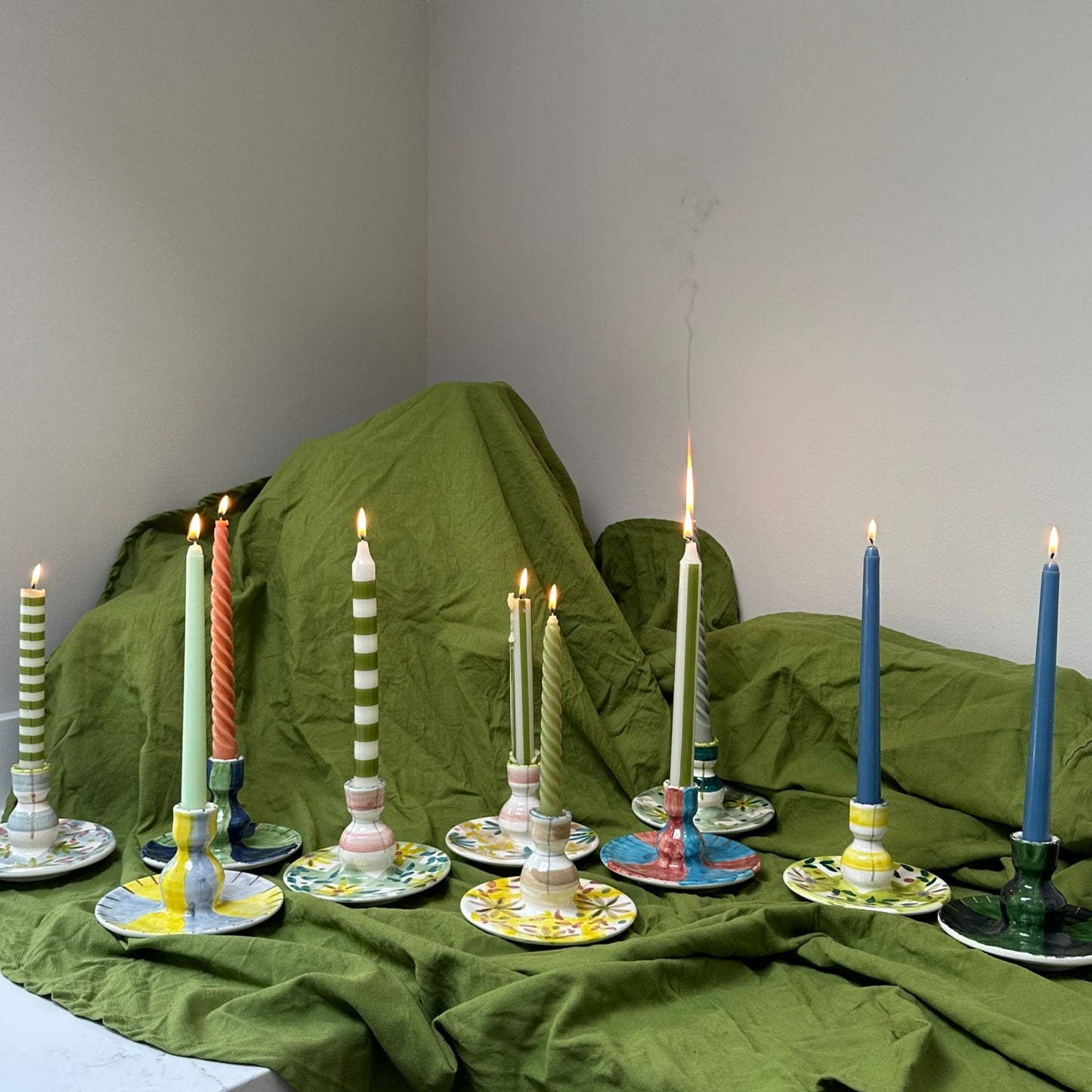 Lime Floral Candlestick