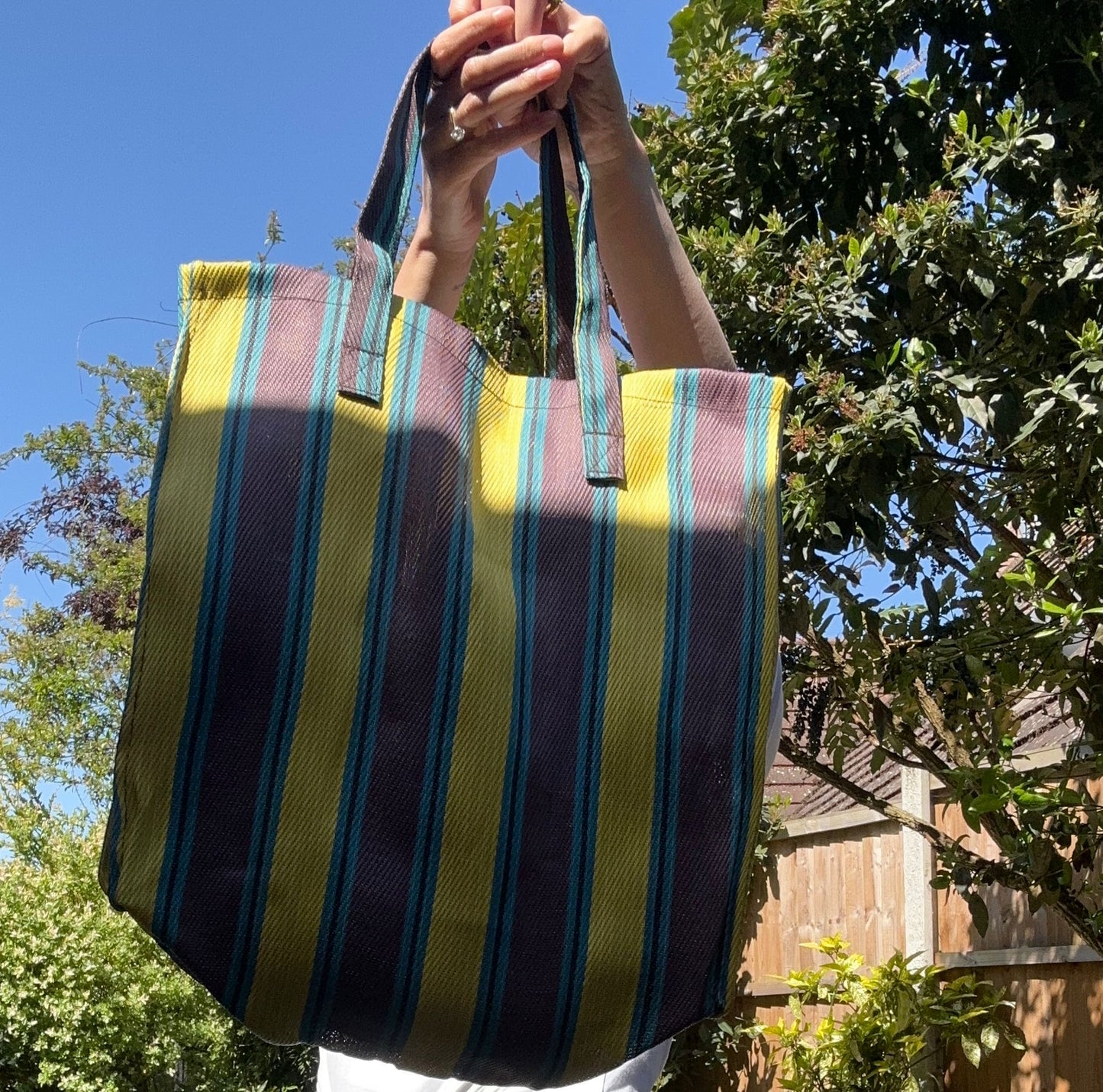 Woven Stripe Shopper Bag - Brown & Yellow