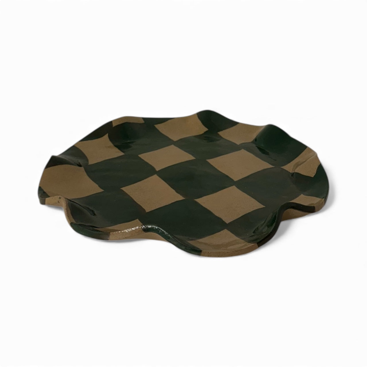 Green Wavy Round Check Serving Platter