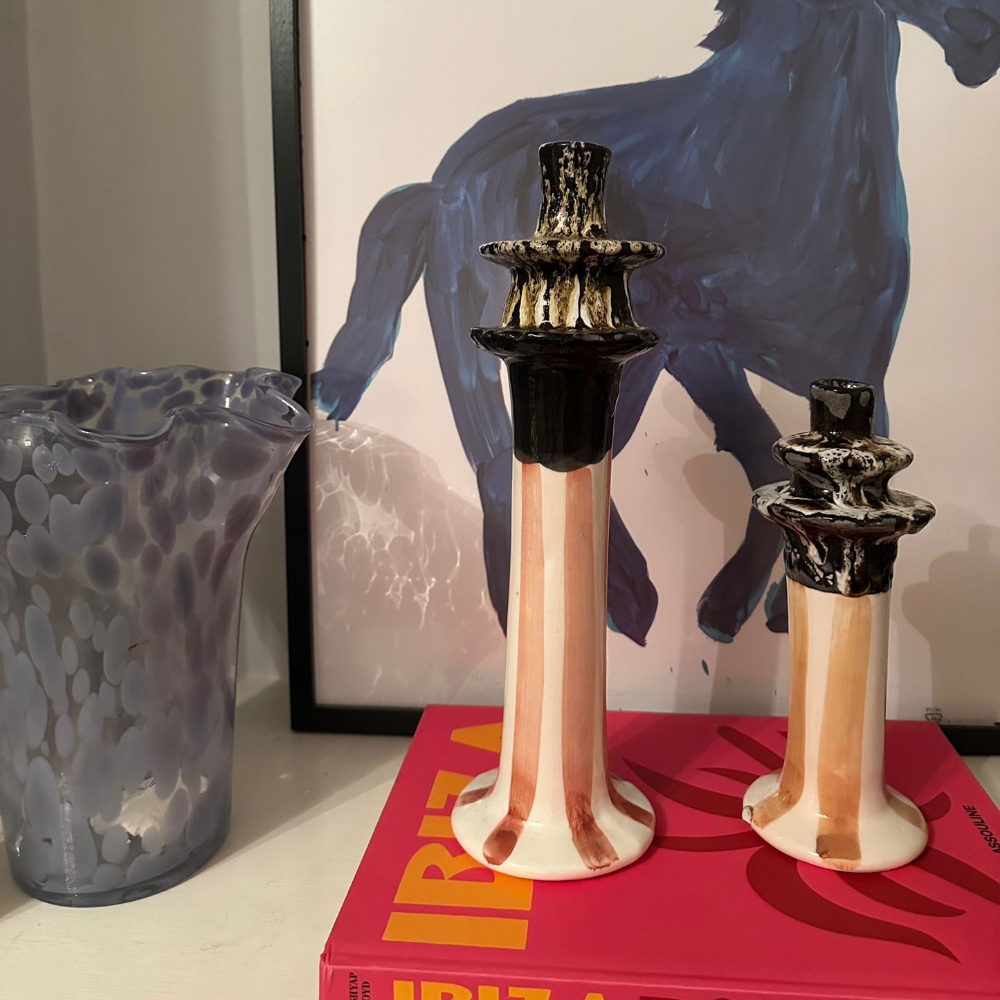 Large Ceramic Candelabra - Peach Stripe