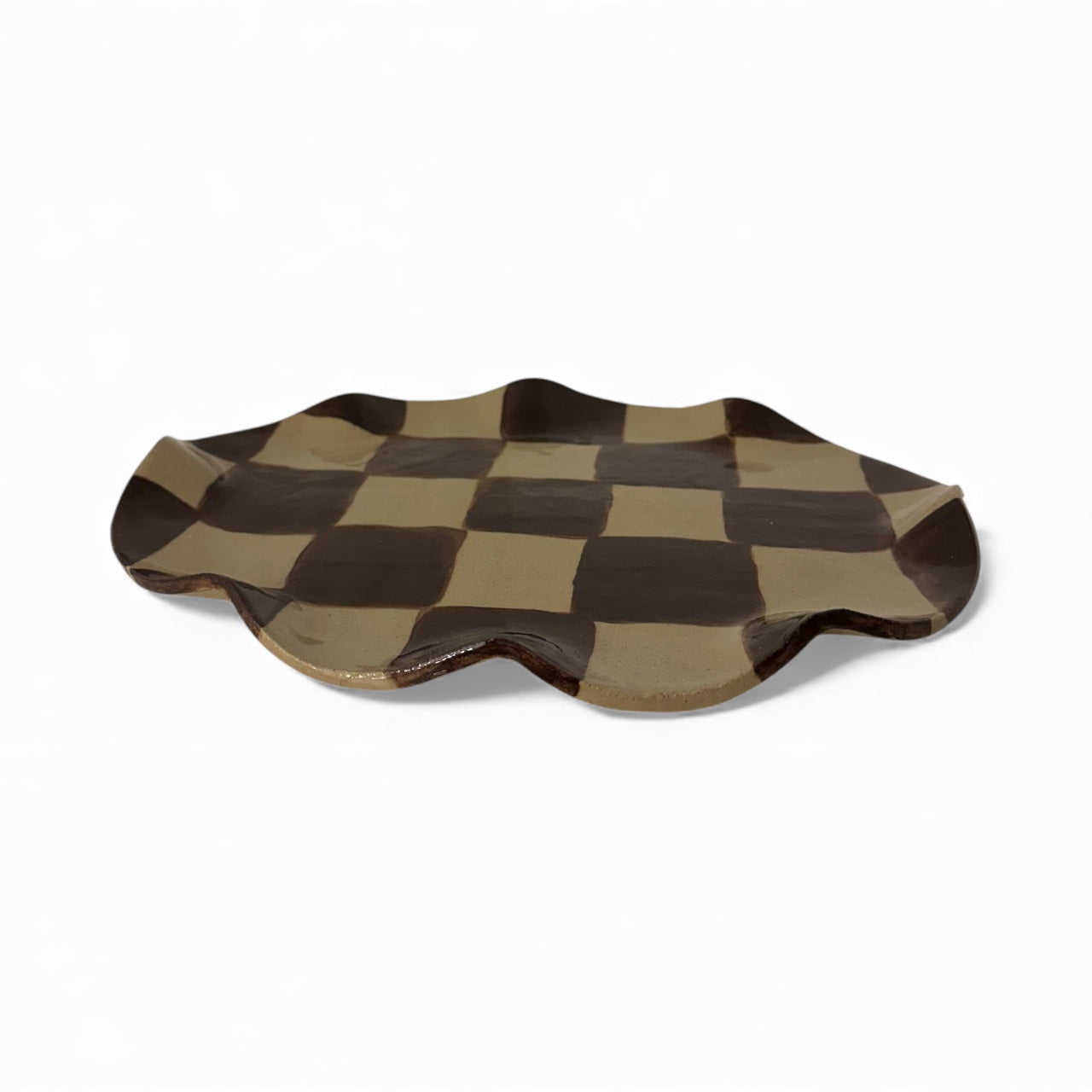 Chocolate Brown Wavy Oval Check Serving Platter