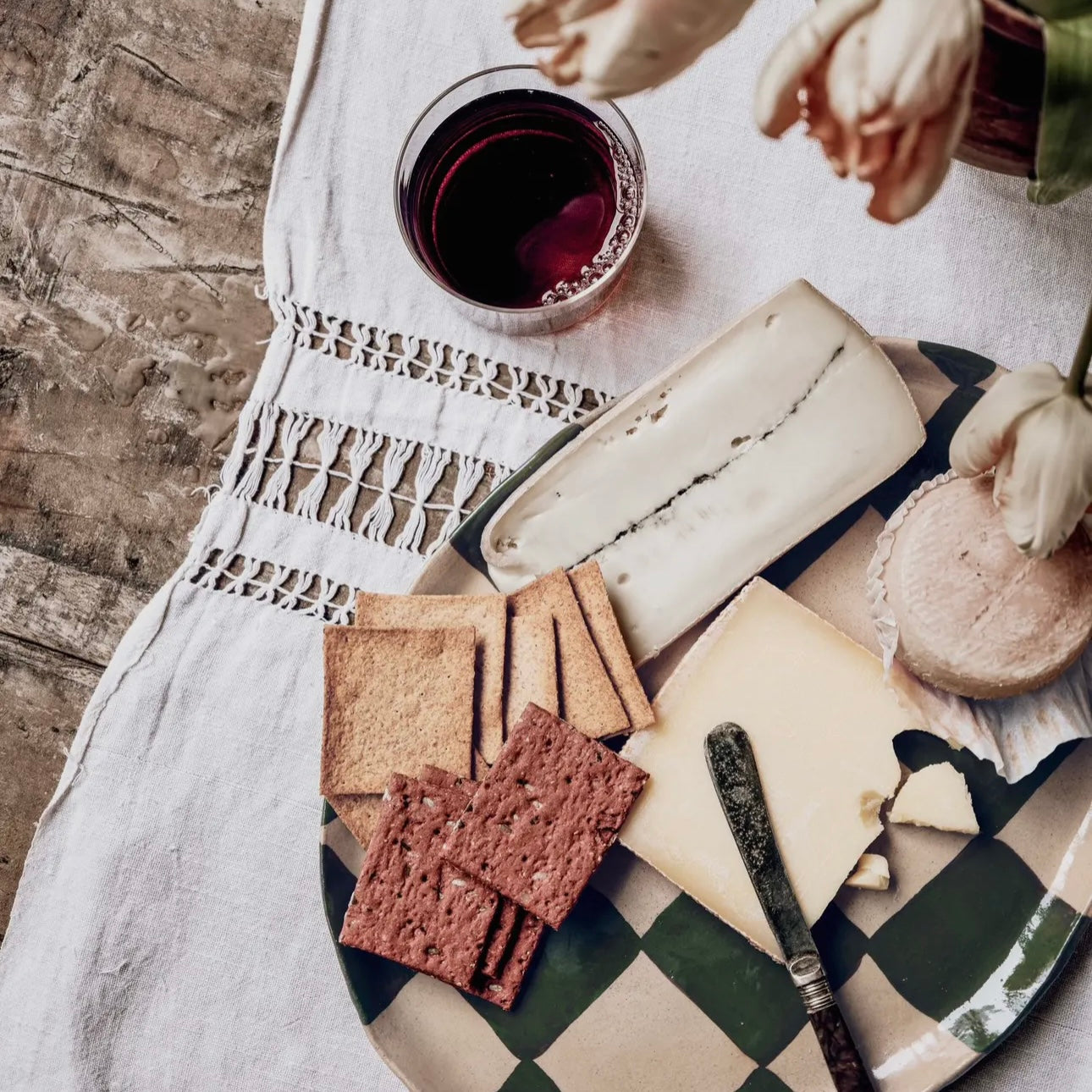 Green Wavy Oval Check Serving Platter