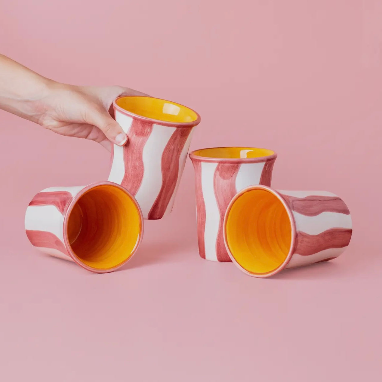 Ceramic Breakfast Tumbler (Pink & White Stripe)
