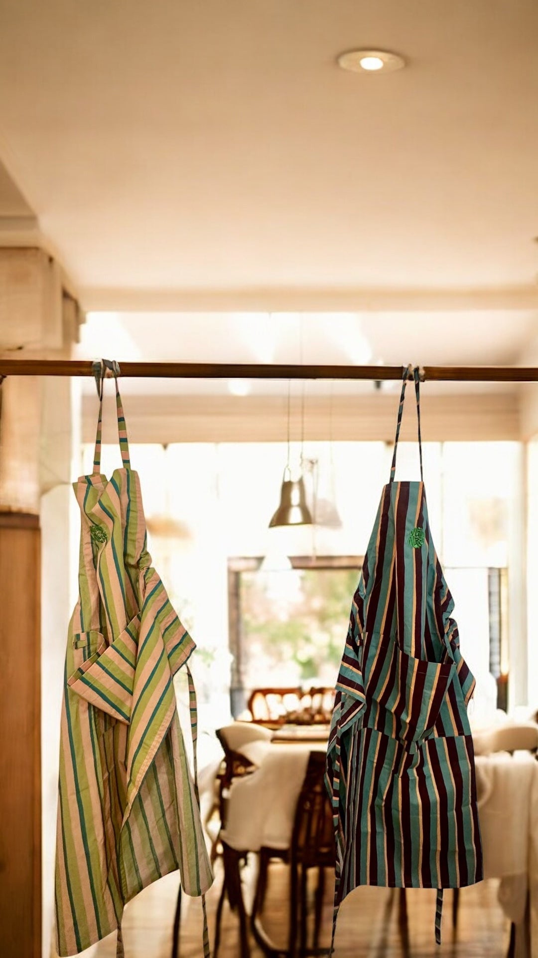 Alfred's Apron - Green & Pink Stripe