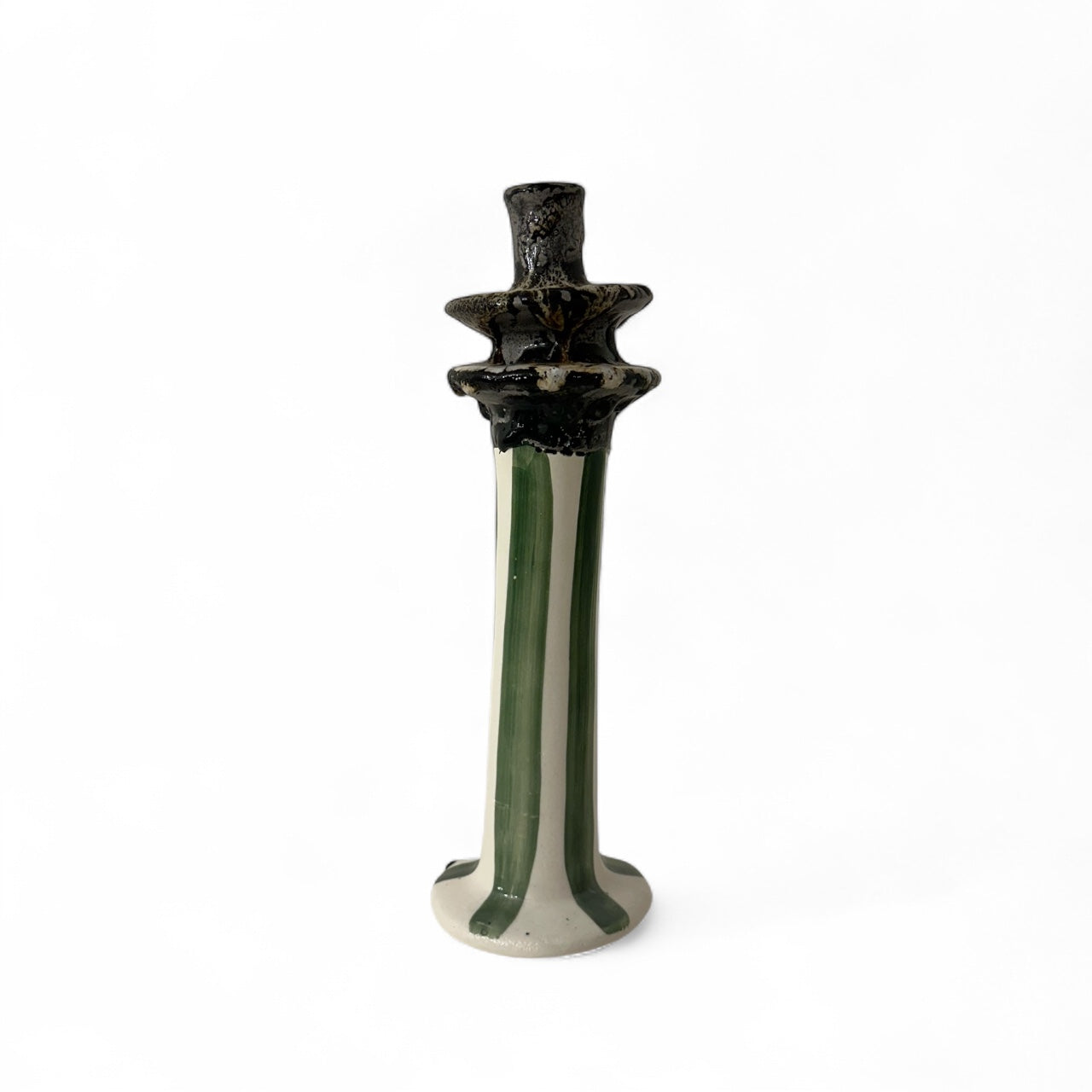 Large Ceramic Candelabra - Green Stripe