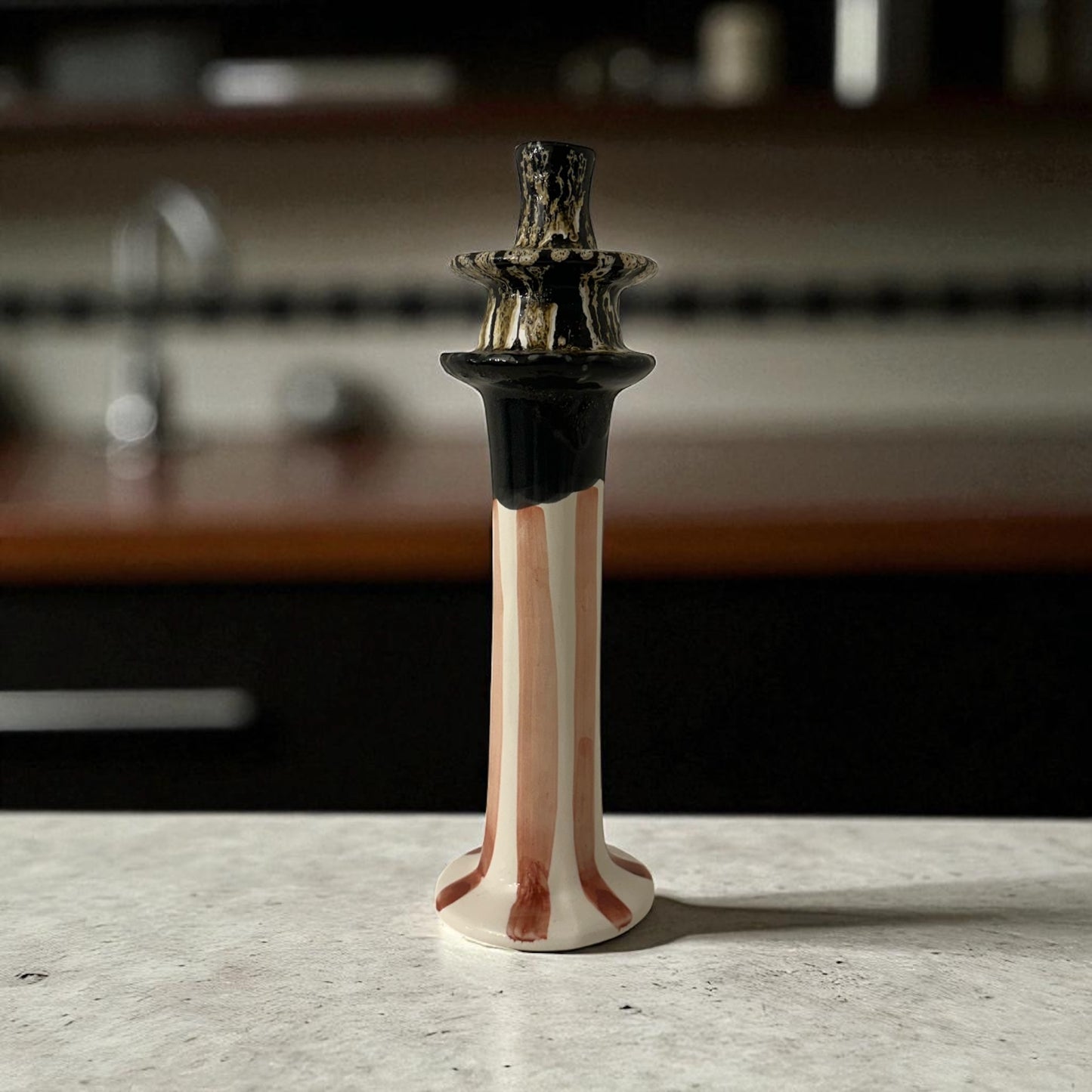 Large Ceramic Candelabra - Peach Stripe