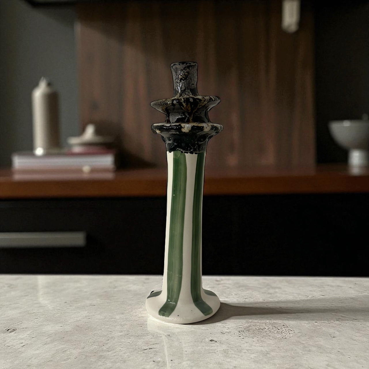 Large Ceramic Candelabra - Green Stripe