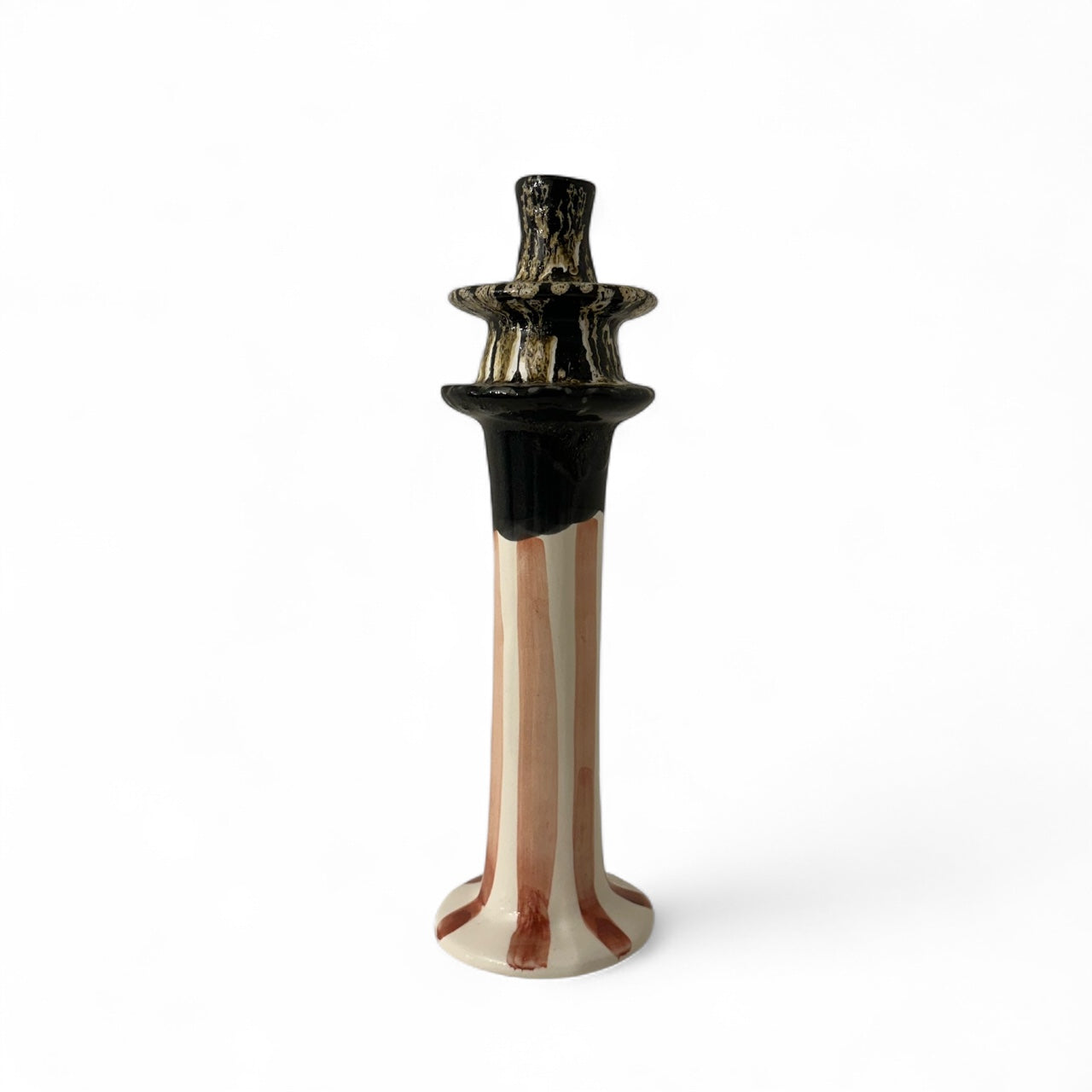 Large Ceramic Candelabra - Peach Stripe