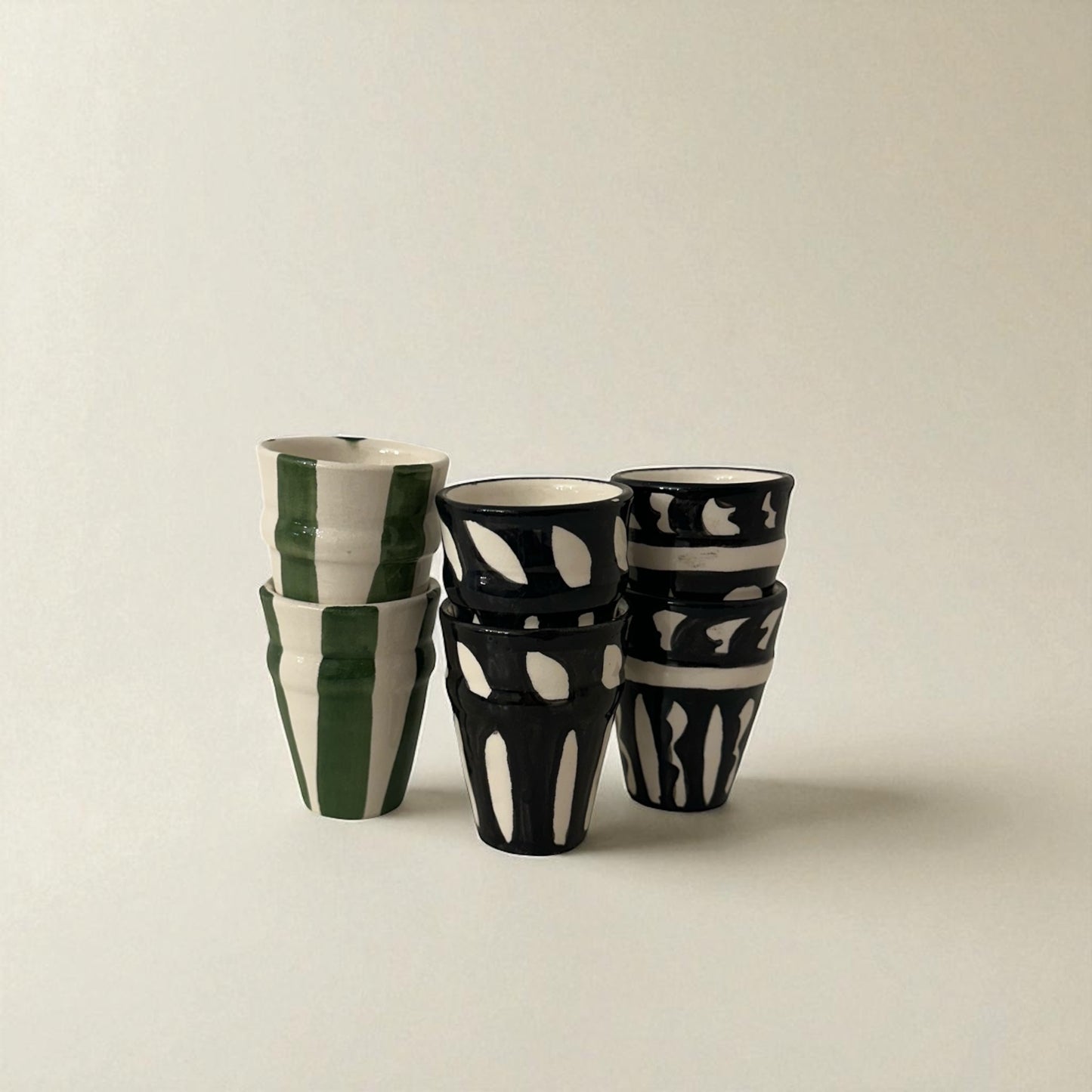 Green & White Moroccan Beldi Espresso Cup (Stripe)