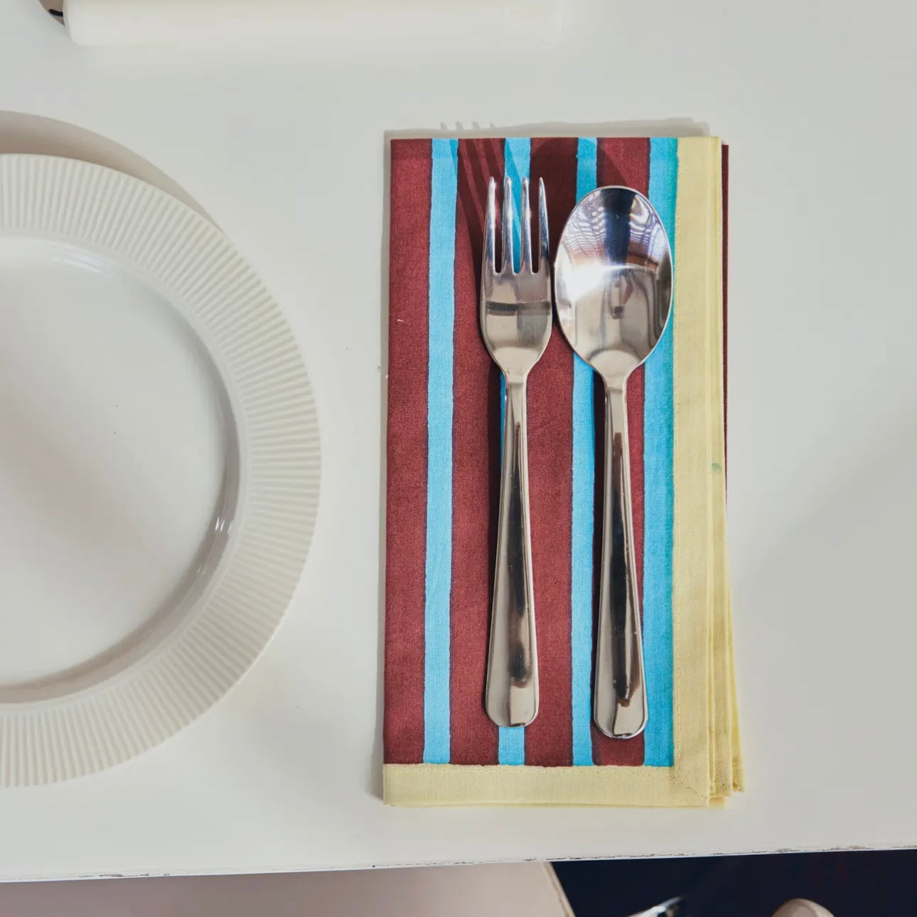 Block Stripe Napkins - Cyan / Russet