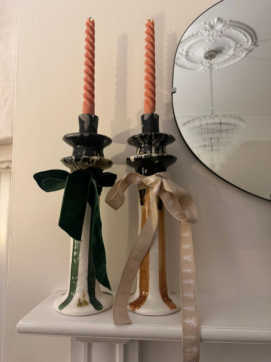 Large Ceramic Candelabra - Green Stripe