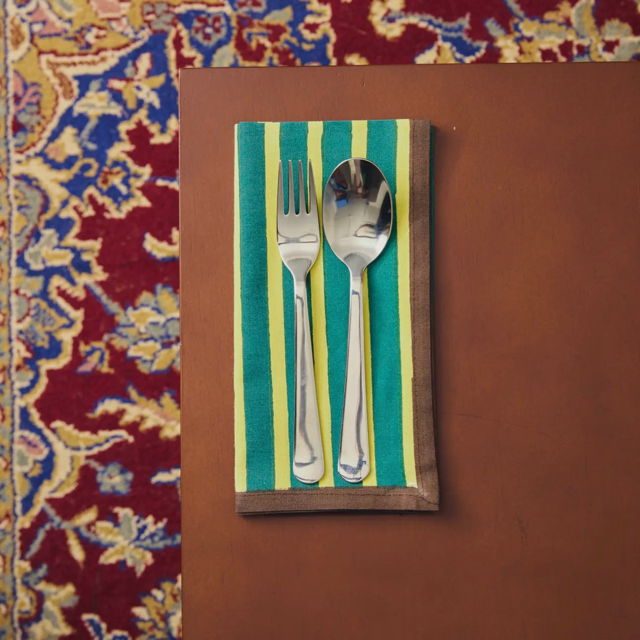 Block Stripe Napkins - Lemon / Forest Green