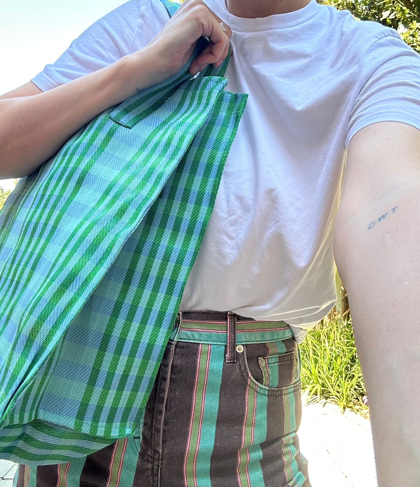 Woven Stripe Shopper Bag - Blue & Green