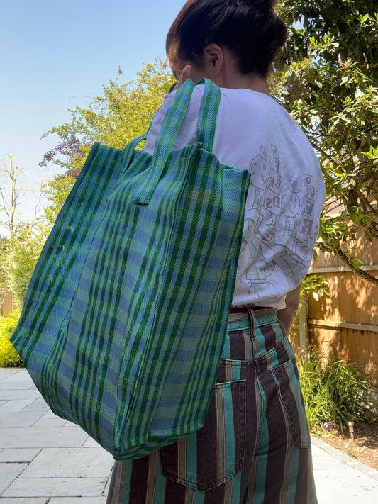 Woven Stripe Shopper Bag - Blue & Green