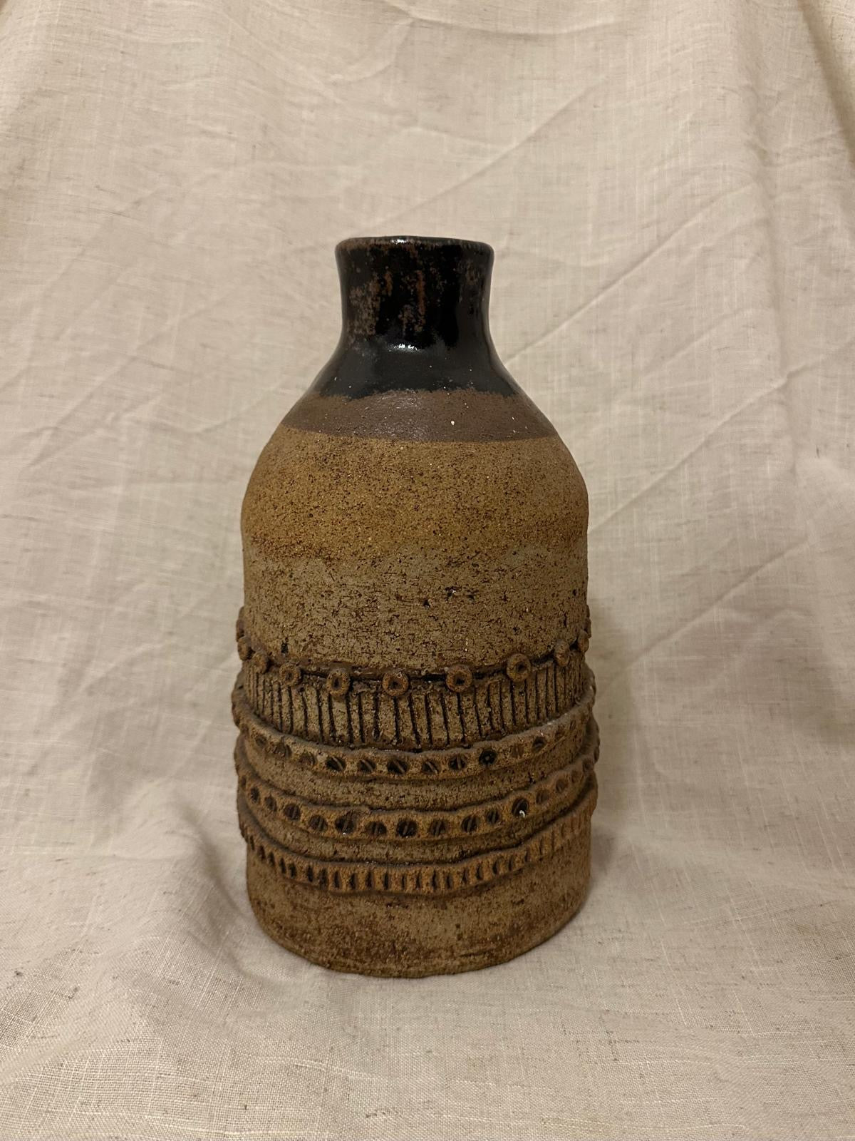 Banded Stoneware Bottle Vase