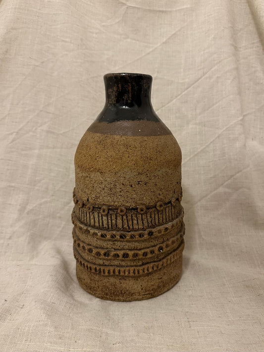 Banded Stoneware Bottle Vase