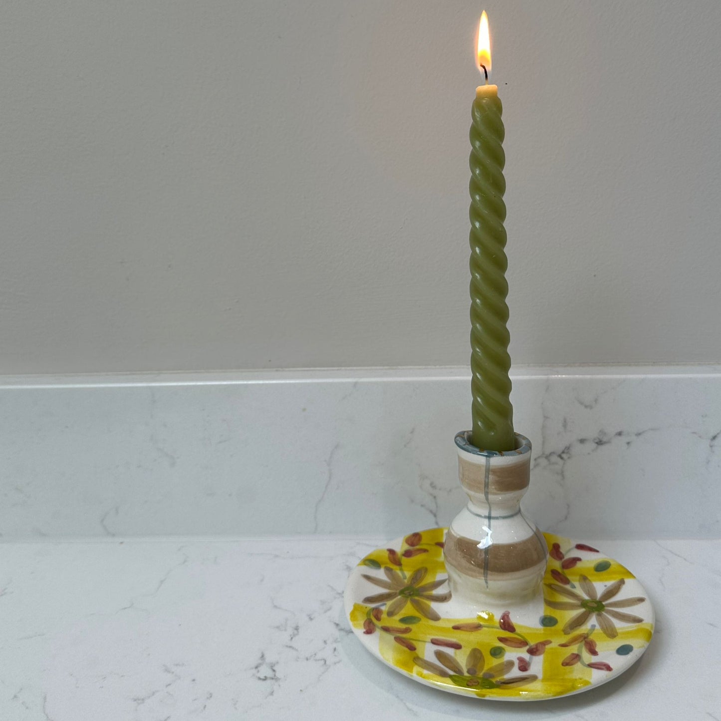 Yellow Check Floral Candlestick