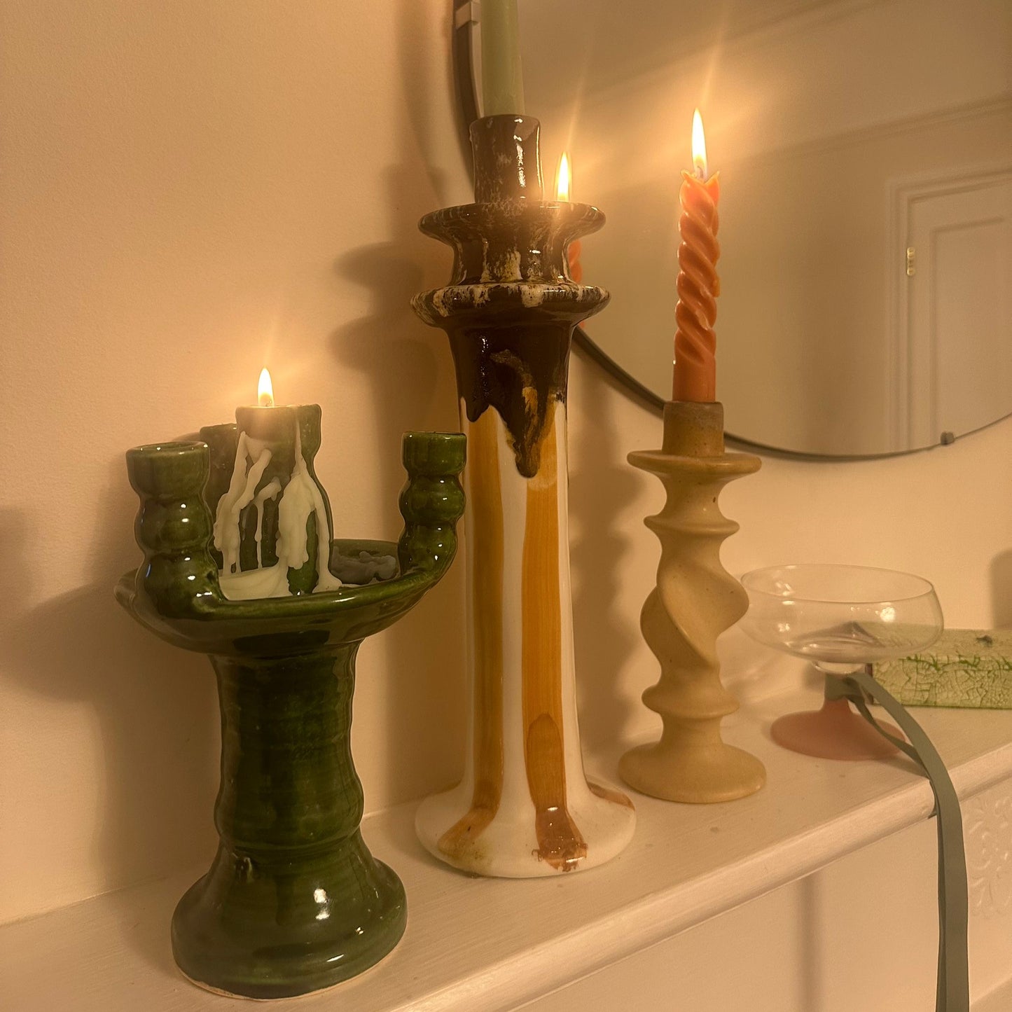 5-Head Ceramic Candelabra - Green