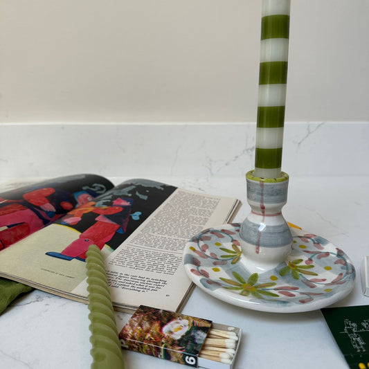 Light Blue Check Floral Candlestick