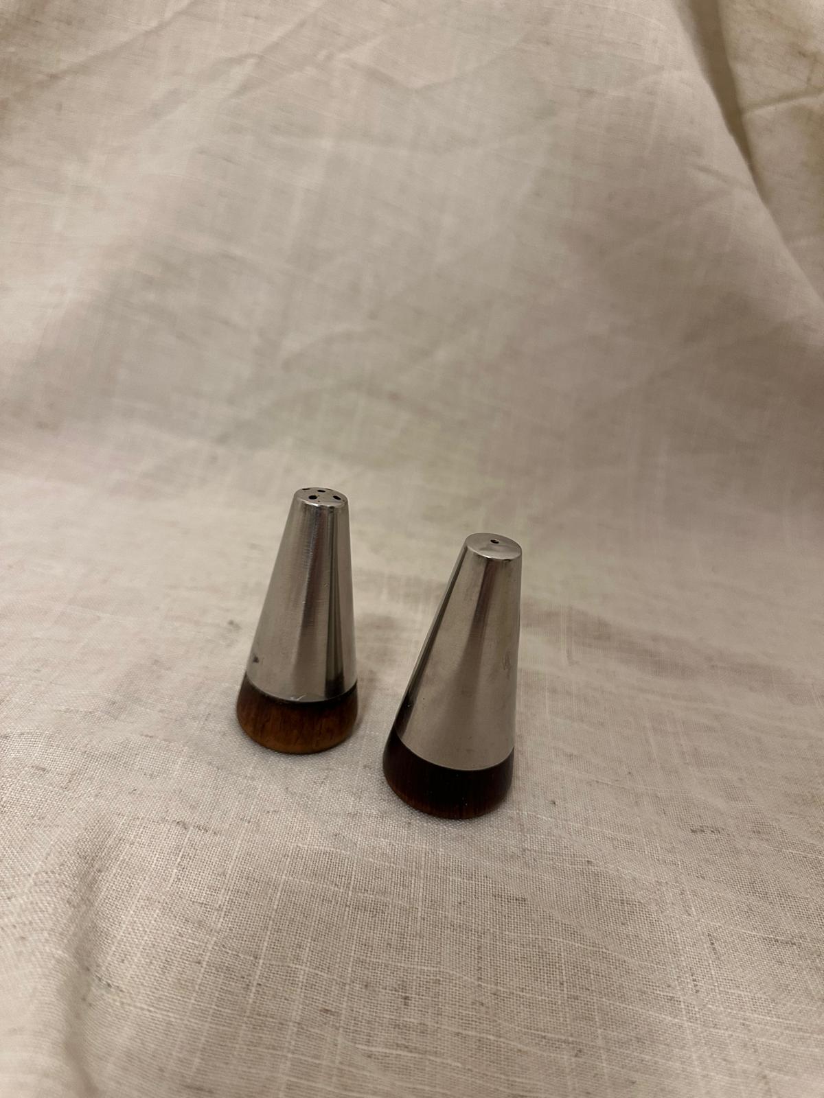 Vintage Teak & Chrome Salt & Pepper Set