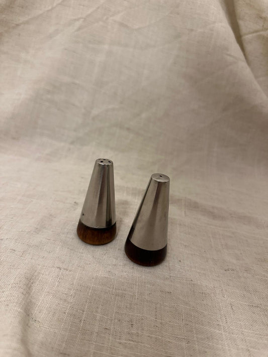 Vintage Teak & Chrome Salt & Pepper Set