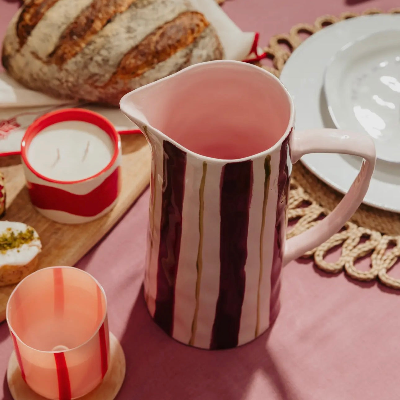 Pink & Burgundy Stripe Jug