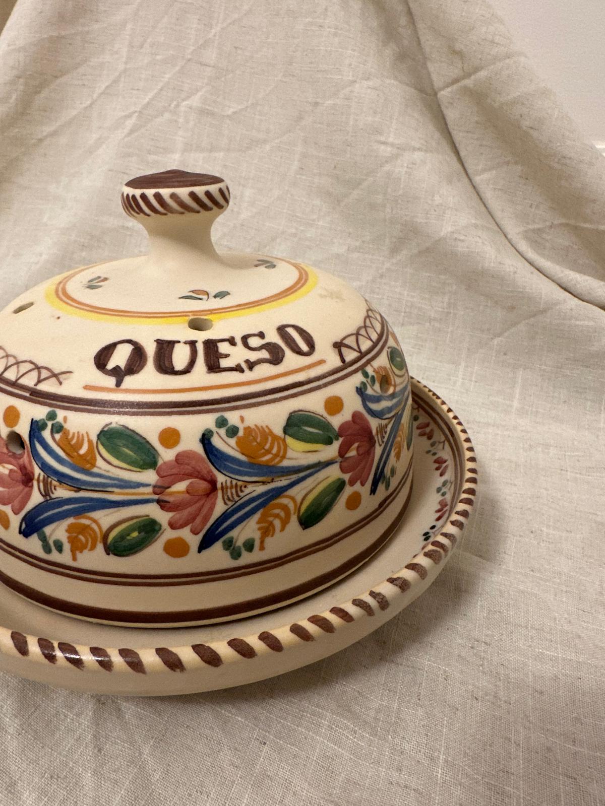 Vintage "Queso" Hand-Painted Cheese Dome