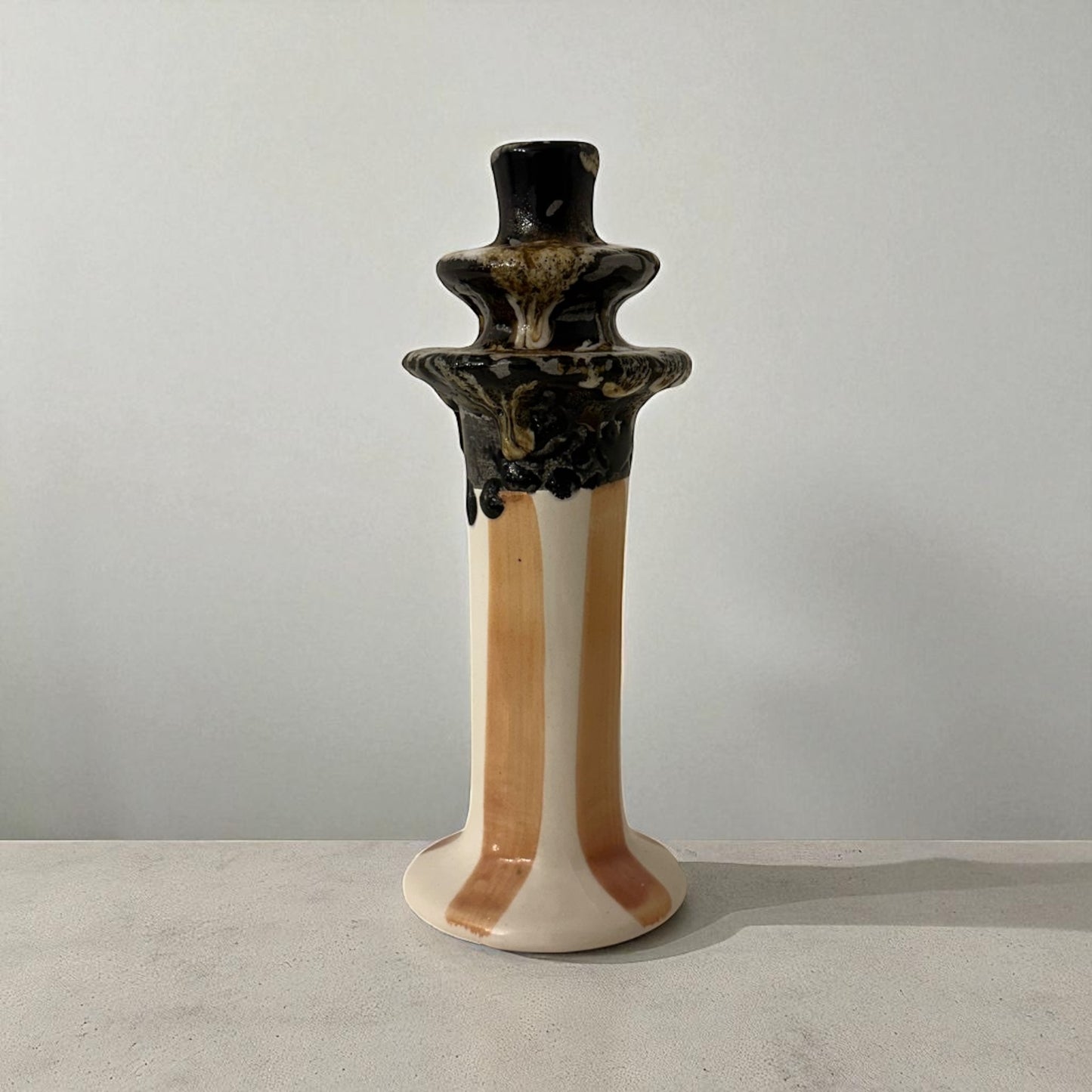 Small Ceramic Candelabra - Peach Stripe