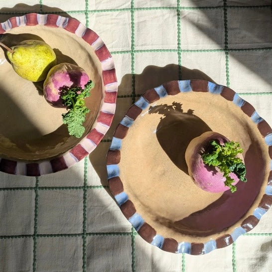 Baby Blue & Chocolate Brown Frill Serving Bowl