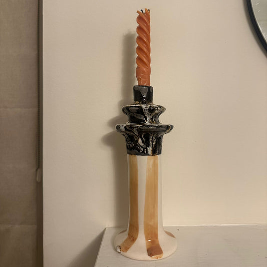 Small Ceramic Candelabra - Peach Stripe