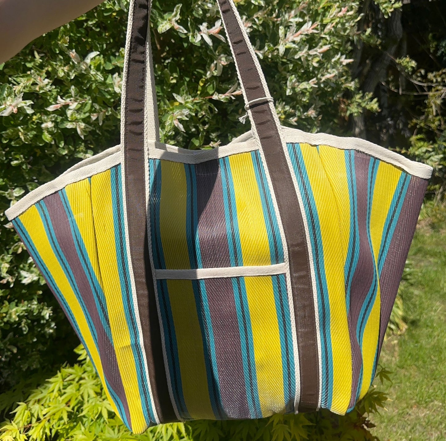 Woven Stripe Tote Bag - Brown & Yellow