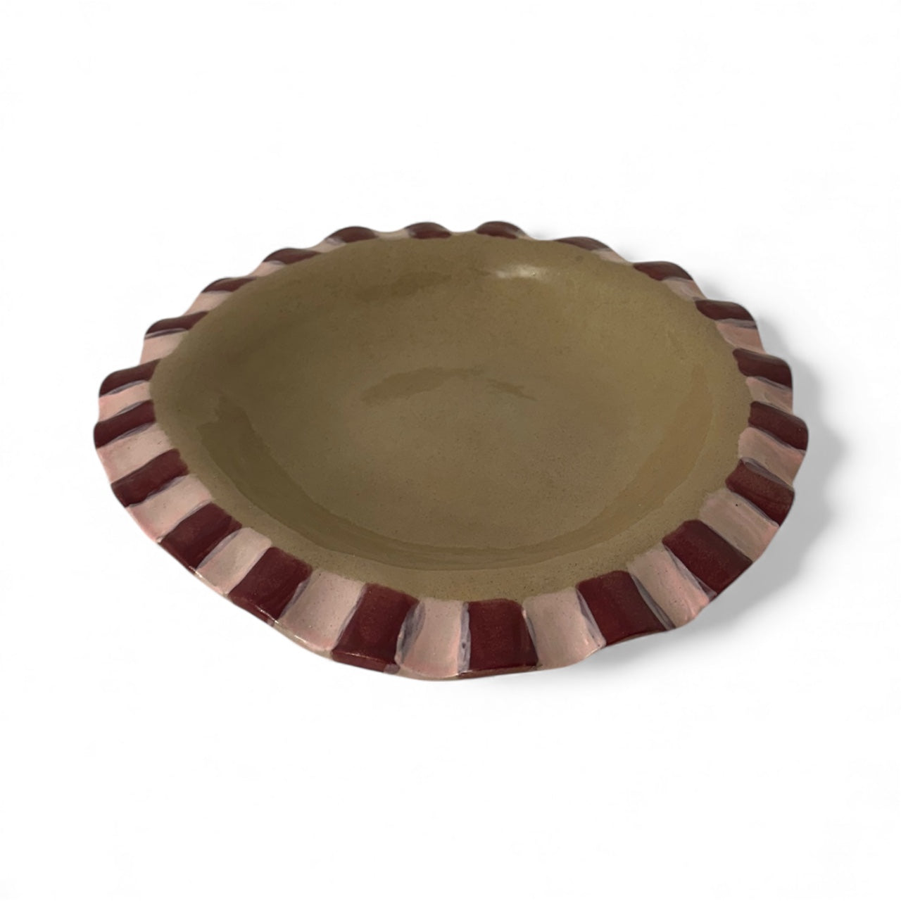 Baby Pink & Burgundy Frill Serving Bowl
