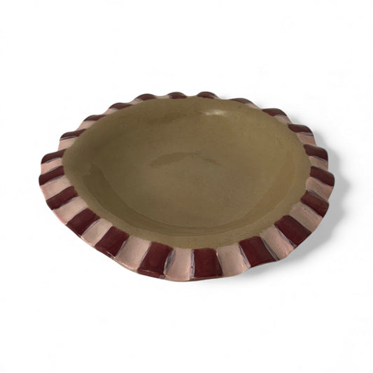 Baby Pink & Burgundy Frill Serving Bowl