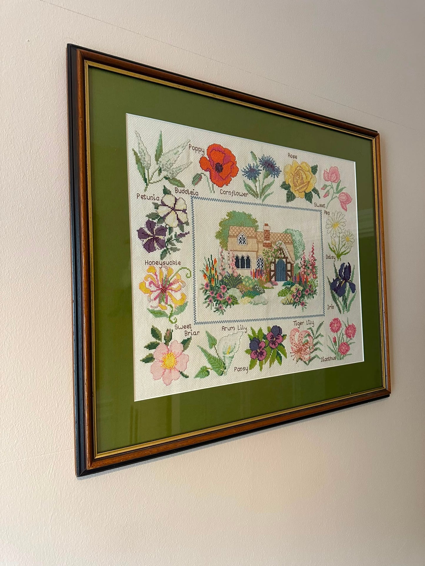 All Our Flowers - Vintage Framed Cottage Garden Cross Stitch Embroidery
