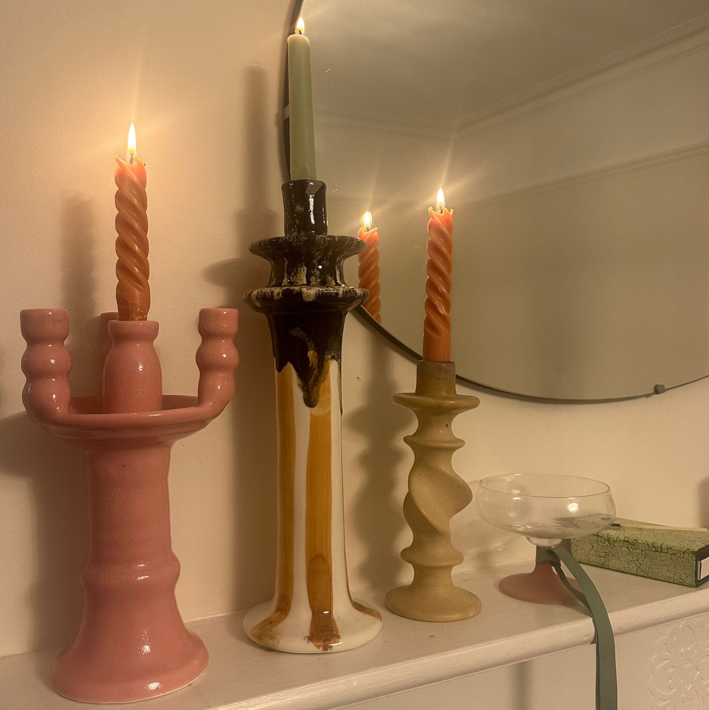 4-Head Ceramic Candelabra - Pink