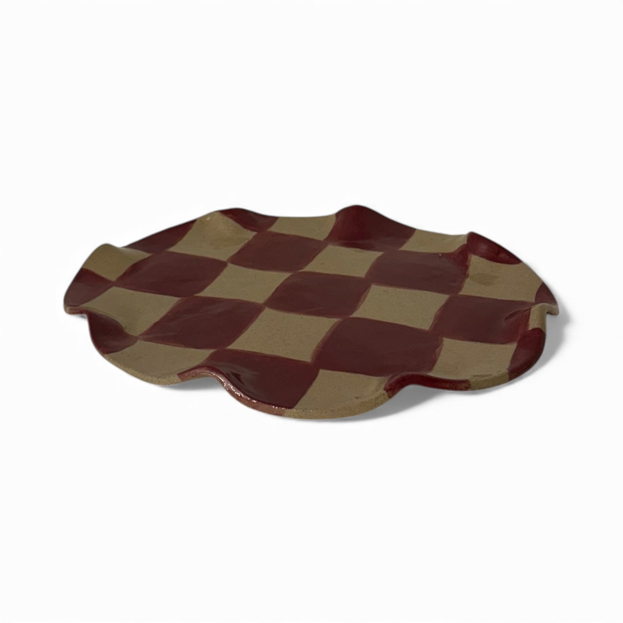 Burgundy Wavy Oval Check Serving Platter
