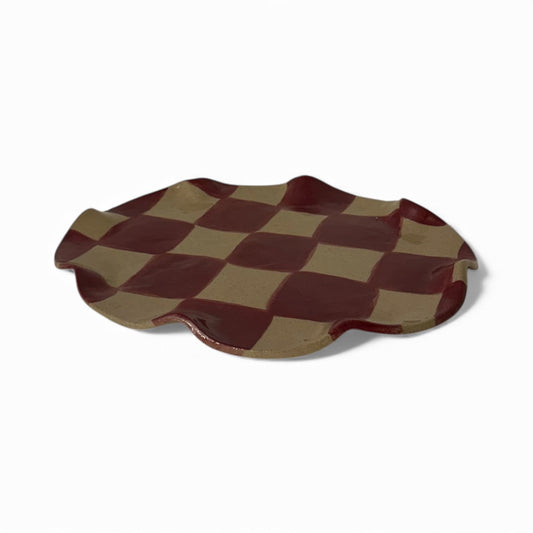 Burgundy Wavy Oval Check Serving Platter