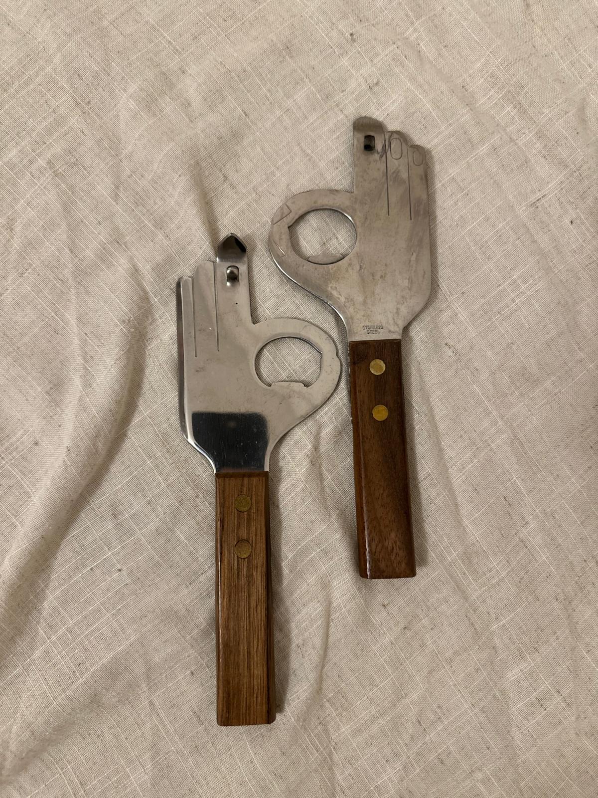 Vintage Stainless Steel "Hand" Bottle Openers (Pair)