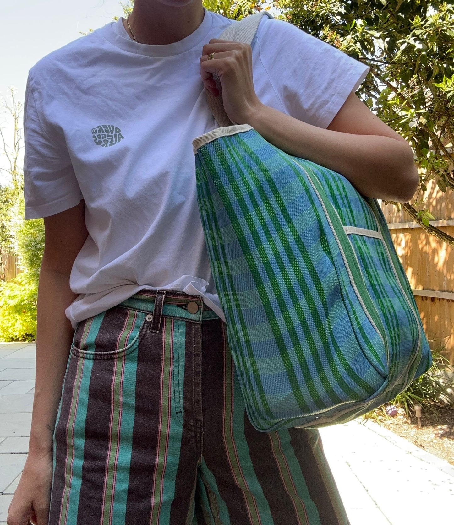 Woven Stripe Tote Bag - Blue & Green