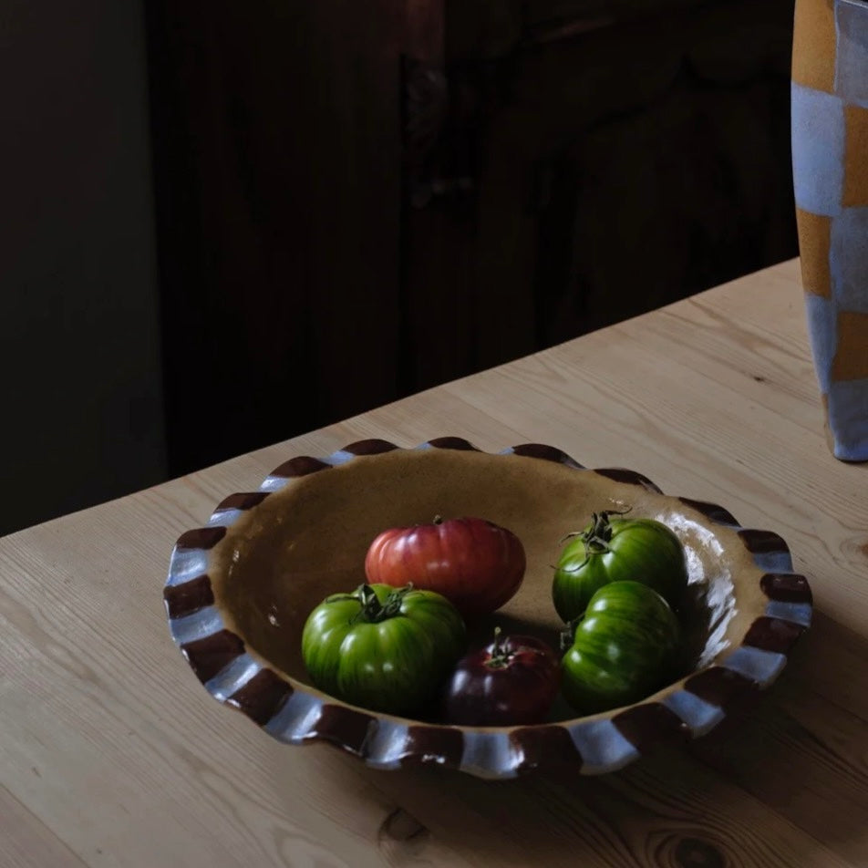 Baby Blue & Chocolate Brown Frill Serving Bowl