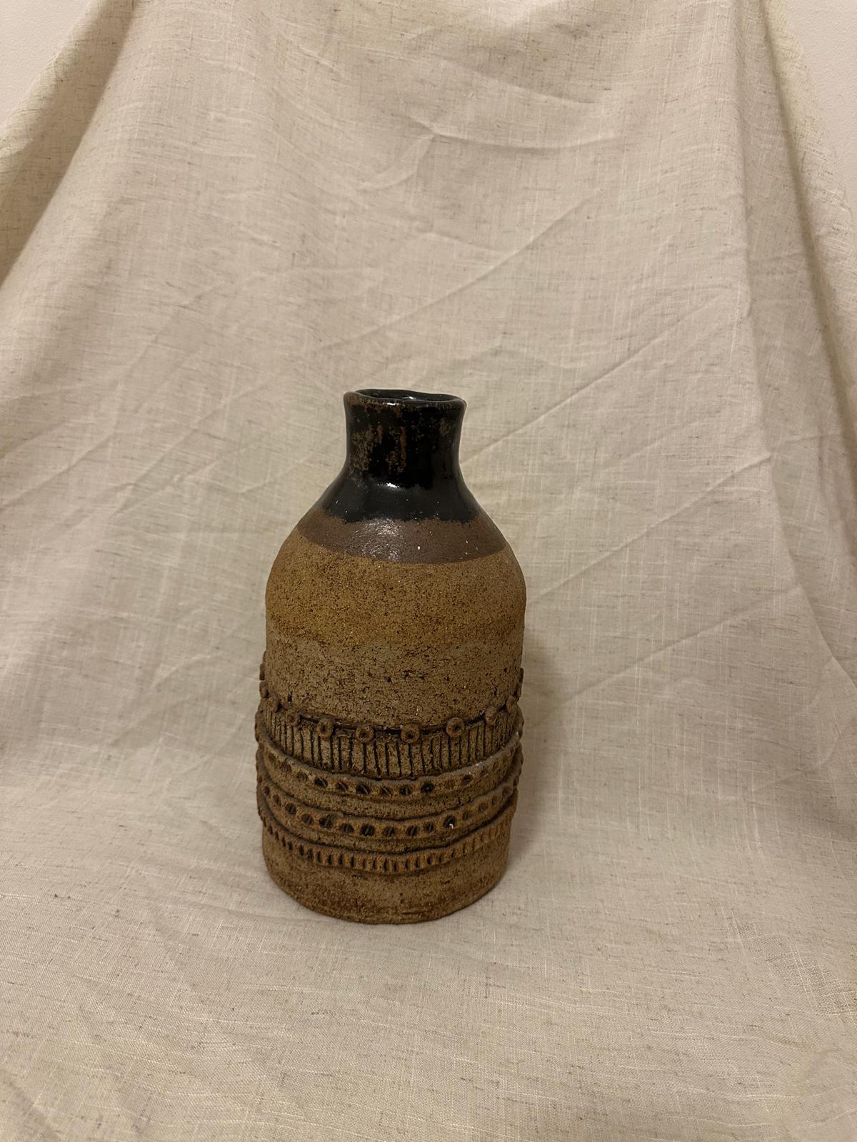 Banded Stoneware Bottle Vase