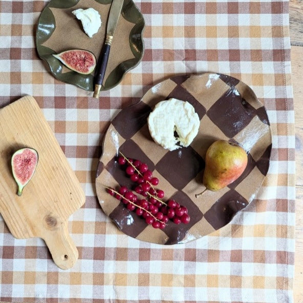 Chocolate Brown Wavy Oval Check Serving Platter