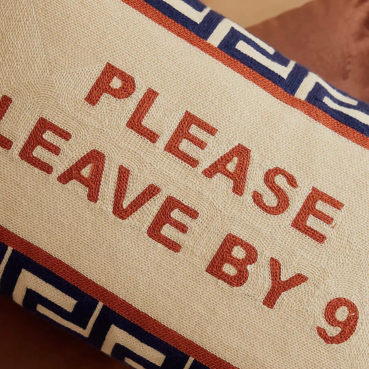Please Leave By 9 Needlepoint Cushion