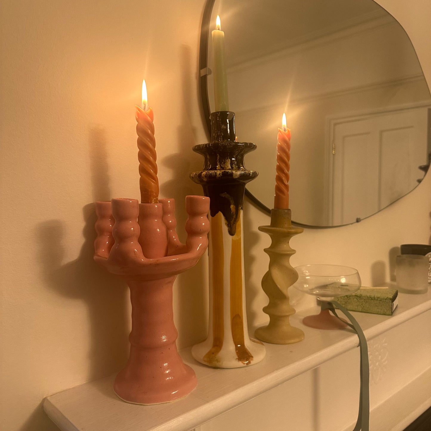 5-Head Ceramic Candelabra - Pink