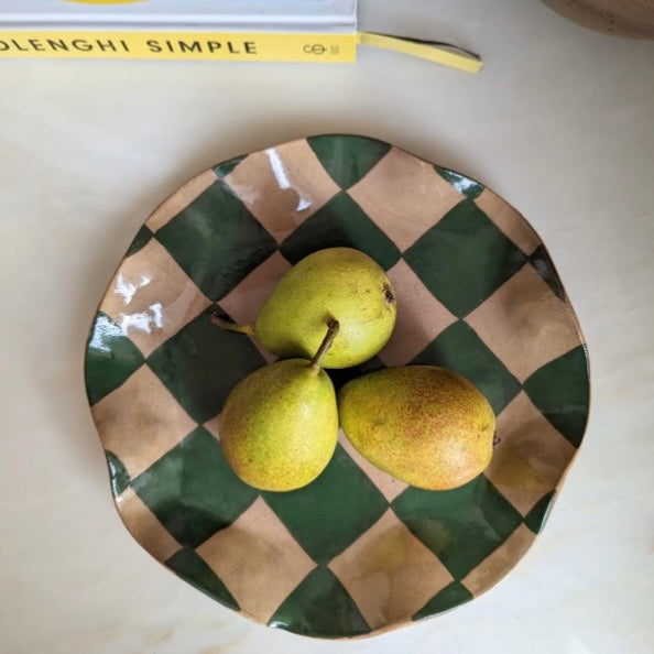 Green Wavy Round Check Serving Platter